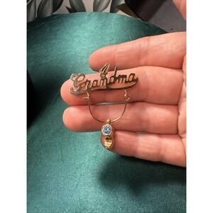 Vintage Goldtone GRANDMA‎ Pendant Charm Holder March Blue Birth Stone Boot.